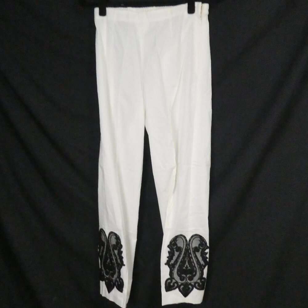 Unbranded | 13.5 waist measured | White Pants with Black Embroidered Cuffs